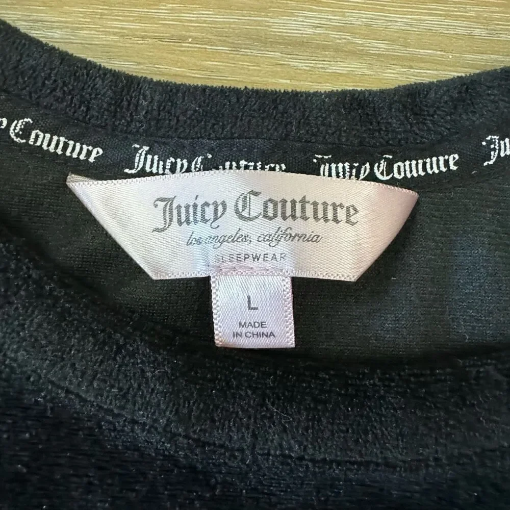Juicy Couture Size L Short Sleeve Velour Sleep Shirt Black Studded Bedazzled Y2K - Picture 2 of 4